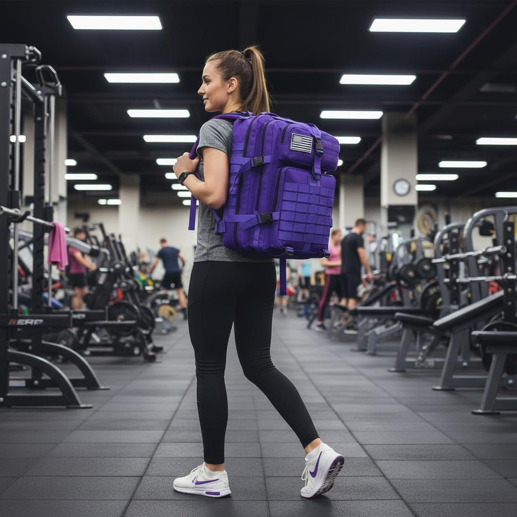 45L Military Tactical Backpack for Men & Women Bug Out Bag Assault pack Molle Daypack Hiking Trekking Rucksack(45L purple) - Image 3