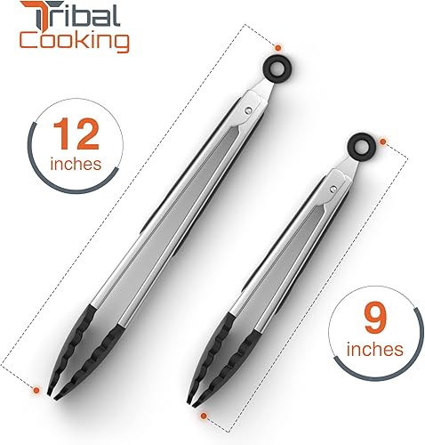 Miniatura 3 de Pinzas de cocina Tribal Cooking con puntas de silicona - Pinzas de acero inoxidable para cocinar - Pinzas de 9" y 12" con agarre antideslizante de