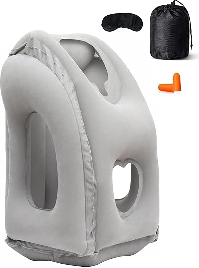 Travel Pillow Inflatable Neck Air Pillow for Sleeping to Avoid Neck Shoulder Pain Comfortably Support Head Travel Essentials Office Napping Backrest Pillow with Earplug and Eye mask