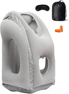 HAIYANLE Travel Pillow Inflatable Neck Air Pillow for Sleeping to Avoid Neck Shoulder Pain Comfortably Support Head Travel Essentials Office Napping Backrest Pillow with Earplug and Eye mask