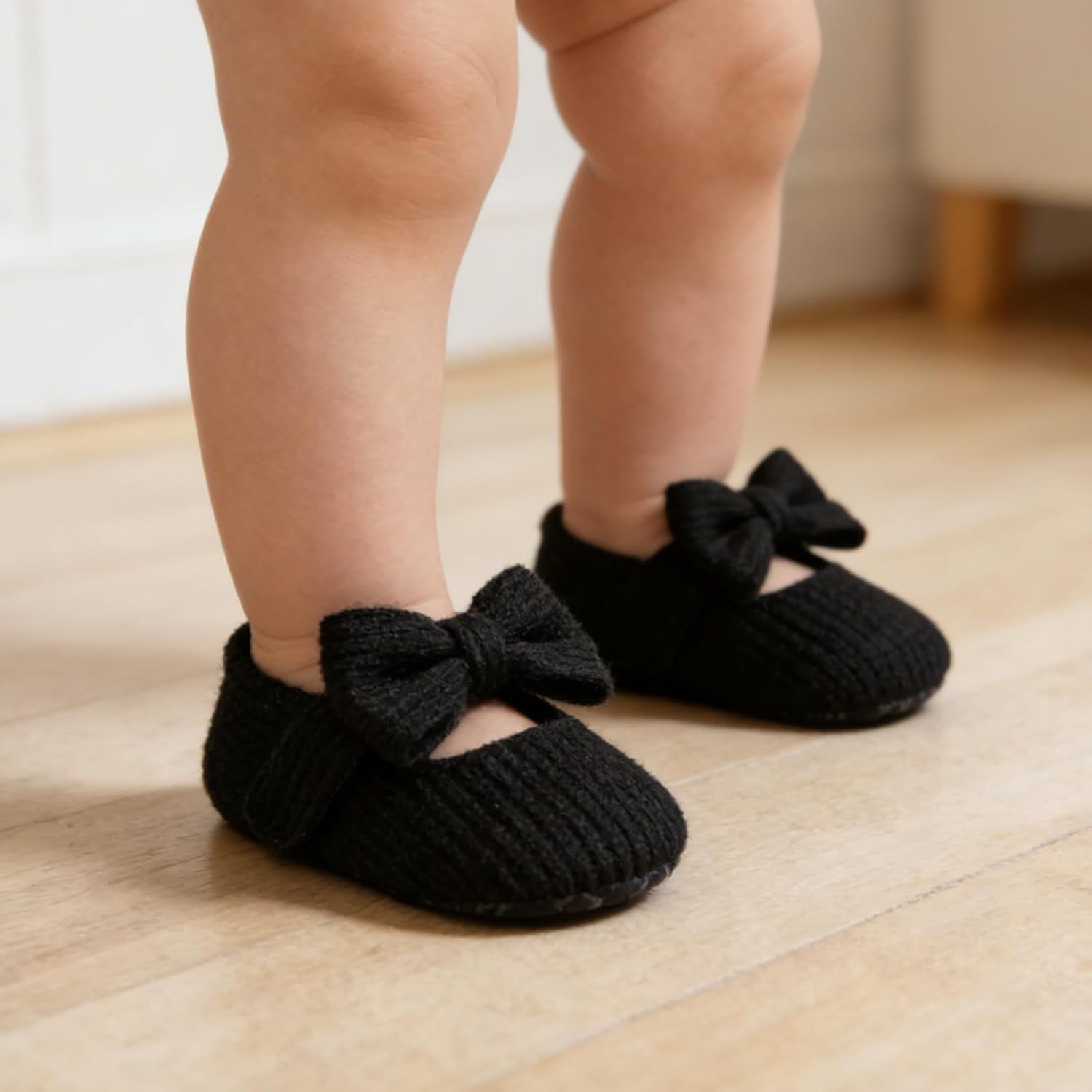 Baby Girls Mary Jane Flats with Bownot Soft Sole Non-Slip Crib Shoes Toddler First Walkers Princess Dress Shoes