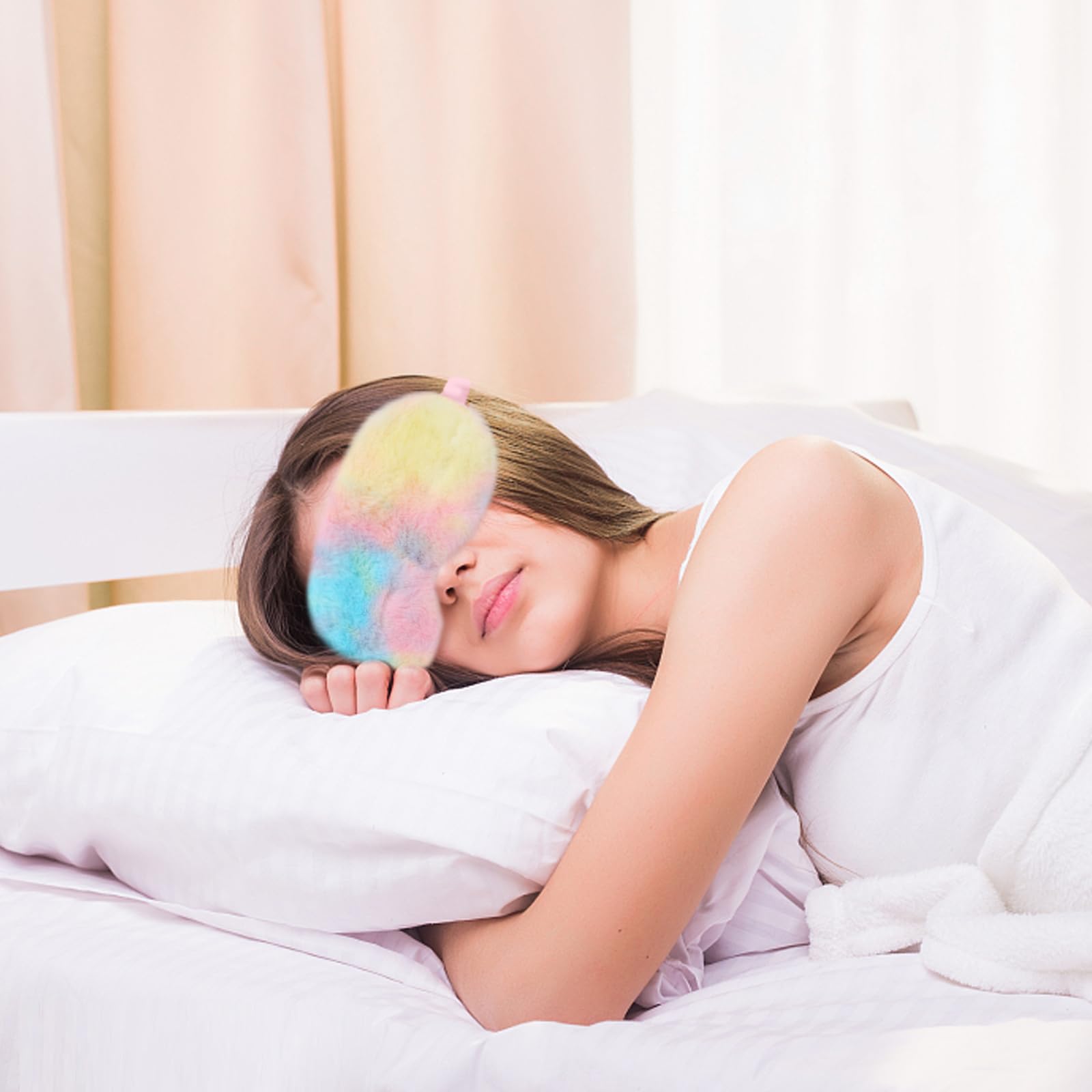 EUPSIIU 6 Pezzi Simpatiche Mascherina per Dormire in Peluche, Maschera Occhi per Dormire Antiluce per Donna, Benda Occhio Traspirante Maschera di Sonno Copertura degli Occhi per Bambina Ragazzi