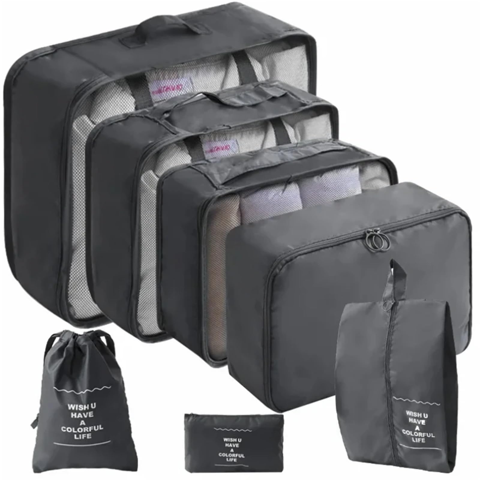 Packwürfel, Koffer, Packwürfel, Koffer, tragbar, Kleiderschrank, Gepäck, Kleidung, Schuhbeutel, faltbar, 7 Stück, Grau, One Size