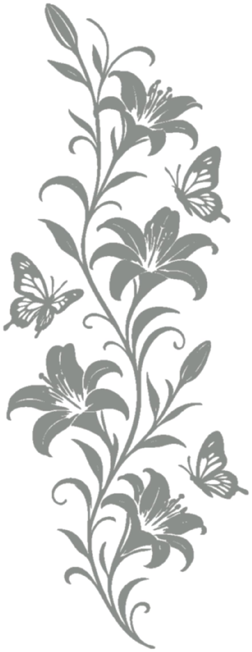 Samunshi® Wandtattoo Lilien Blumenranke mit Schmetterlingen Elegante Blumen Wanddekoration Florales Wandmotiv für Wohnzimmer, Schlafzimmer, Flur und Küche grau 57 x 150cm