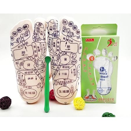 Amazon Mnoel 健康 足裏 足ツボ プリント ソックス ツボ押し スティック付き 足つぼ くつした 靴下 反射区 サイズ23 26センチ 中国語簡易説明書付き Mnoel マッサージ ツボ押しグッズ