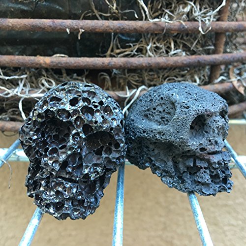 Satin Crystals Lava Skull 1.9" Collectible One-Of-Kind Set Black & Brown Natural Porous Carving Healing Ancient Alien Pair C02 #TOP6