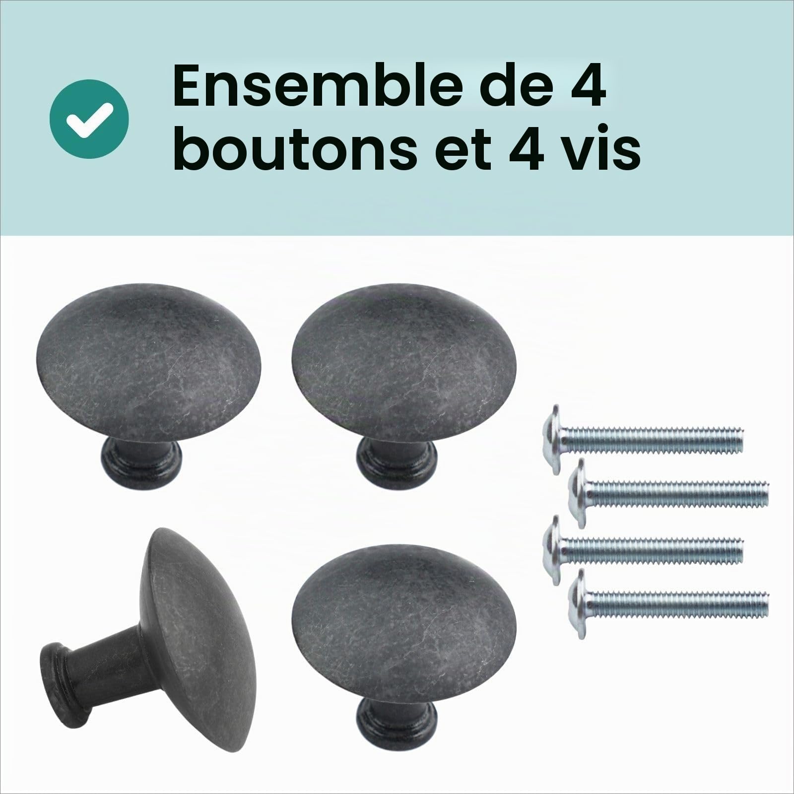 Poignée compatible avec IKEA HEMNES Meuble Bouton Commode Anthracite ⌀32mm avec Vis (4 pièces)
