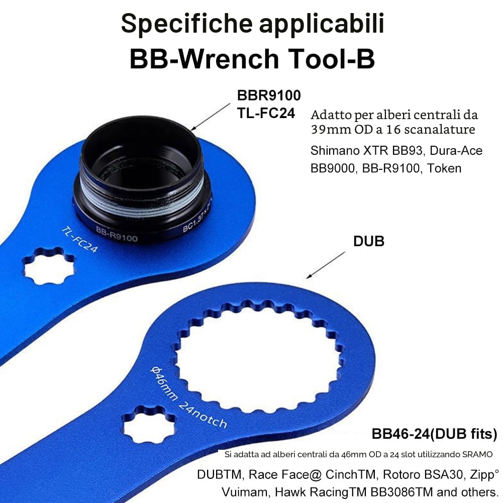 Attrezzo per Bicicletta Centerlock,Chiave per Guarnitura Mountain Bike,per Bicicletta Acciaio,Alluminio BB Chiave Strumento,per Movimento Centrale (Blu-B)