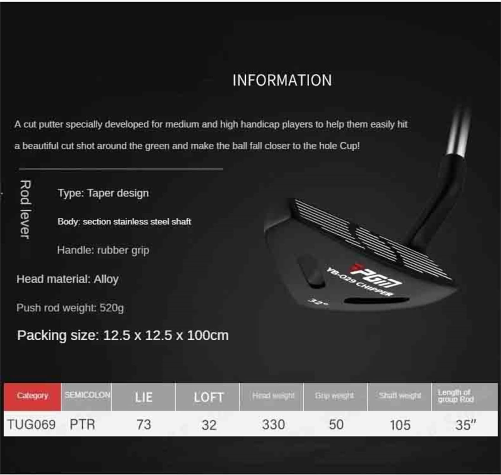 Putters de Golf Professionnels pour Hommes et Femmes Club de Golf droitier Putter & Chipper 32 degrés Parfait pour améliorer la Technique de Putting