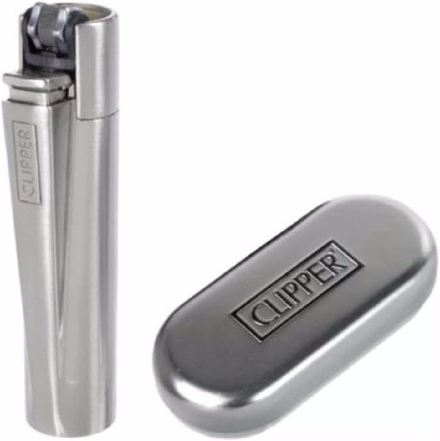 METAL CLIPPER LIGHTER WITH FREE CHROME CASE (Silver)
