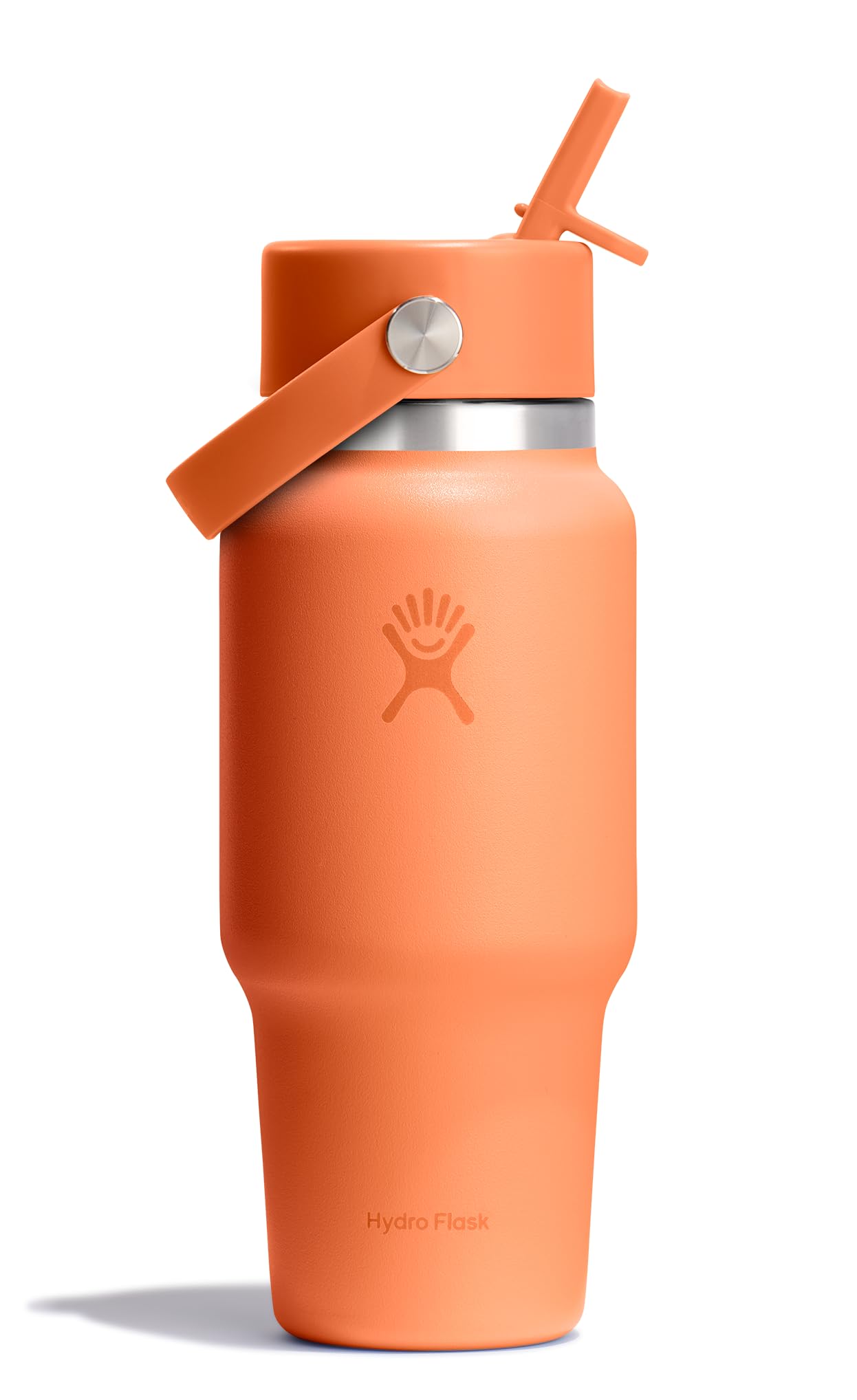 Hydro Flask Travel Water Bottle - Insulated Stainless Steel - Wide Straw Lid, Non Spill, Leakproof in 24 Oz Nectar Orange