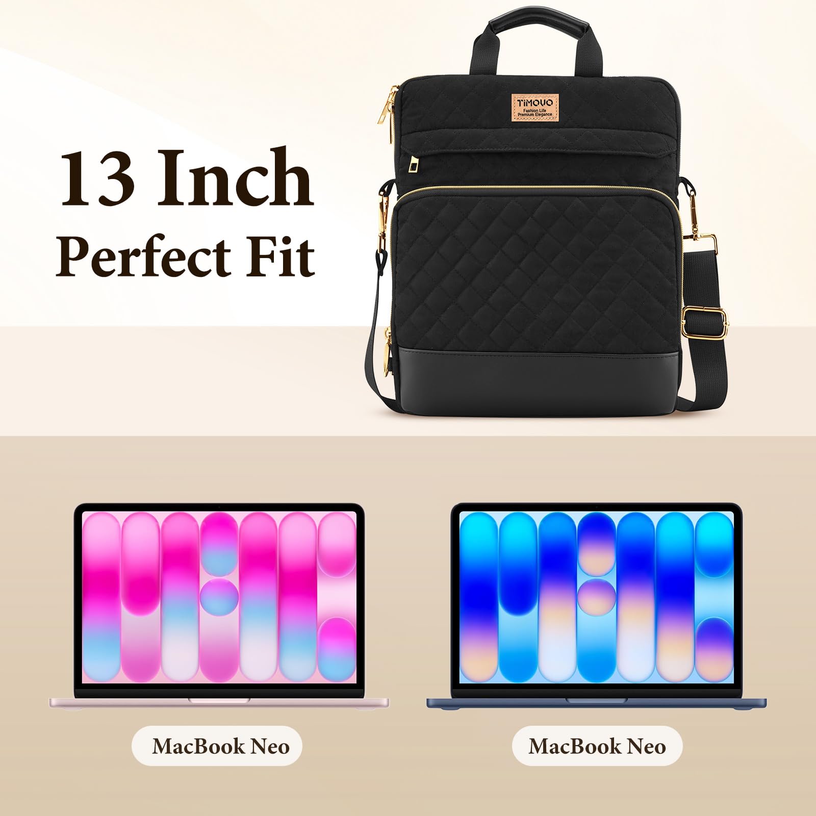 TiMOVO Funda para Portátil MacBook Neo de 13 Pulgadas 2026 Modelo A3404 con Chip A18 Pro, Bolsa con Correa para Hombro y Bolsillo Pequeño Extraíble, Negro