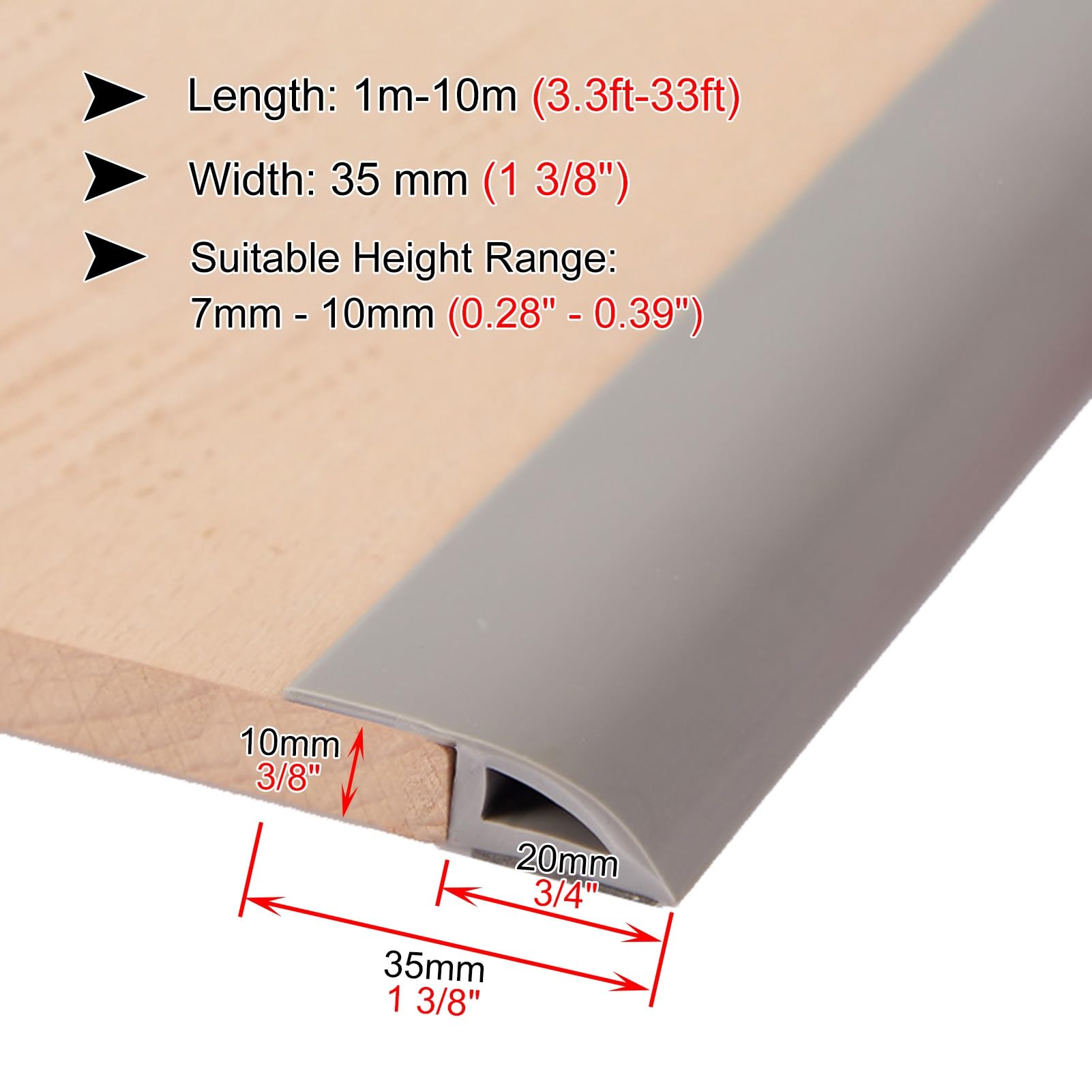 Tira de umbral de PVC para Suelos, Tira de transición Suave, Tira divisoria cortable para garajes/gimnasios en casa, Borde de Alfombra/rampa de umbral, 3,3 pies-33 pies,Light Gray-2m(6.5ft)