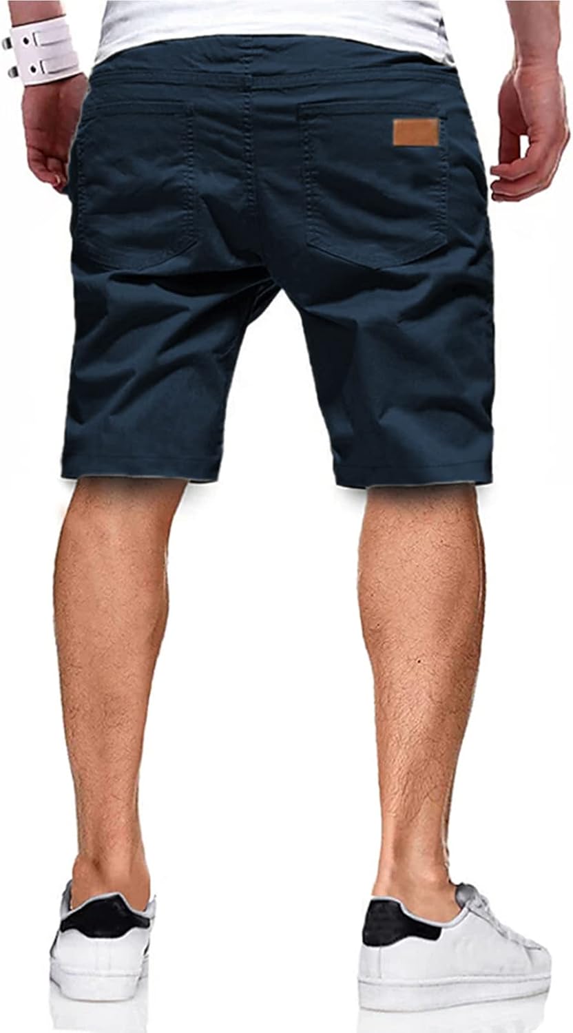  Mens Cotton Stretch Shorts Casual Drawstring Twill Chino Shorts | Drawstring Waist, Phone Pockets, Golf, Summer Beach Cruise Outfits, Machine Wash thumbnail