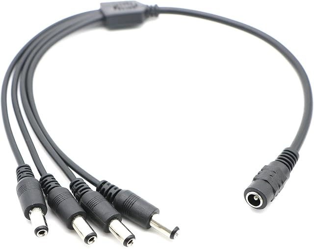 Pasow DC Power Y Splitter Cable 5.5x2.1mm Female 1 to 4 Male Plug for CCTV Camera (1 to 4)