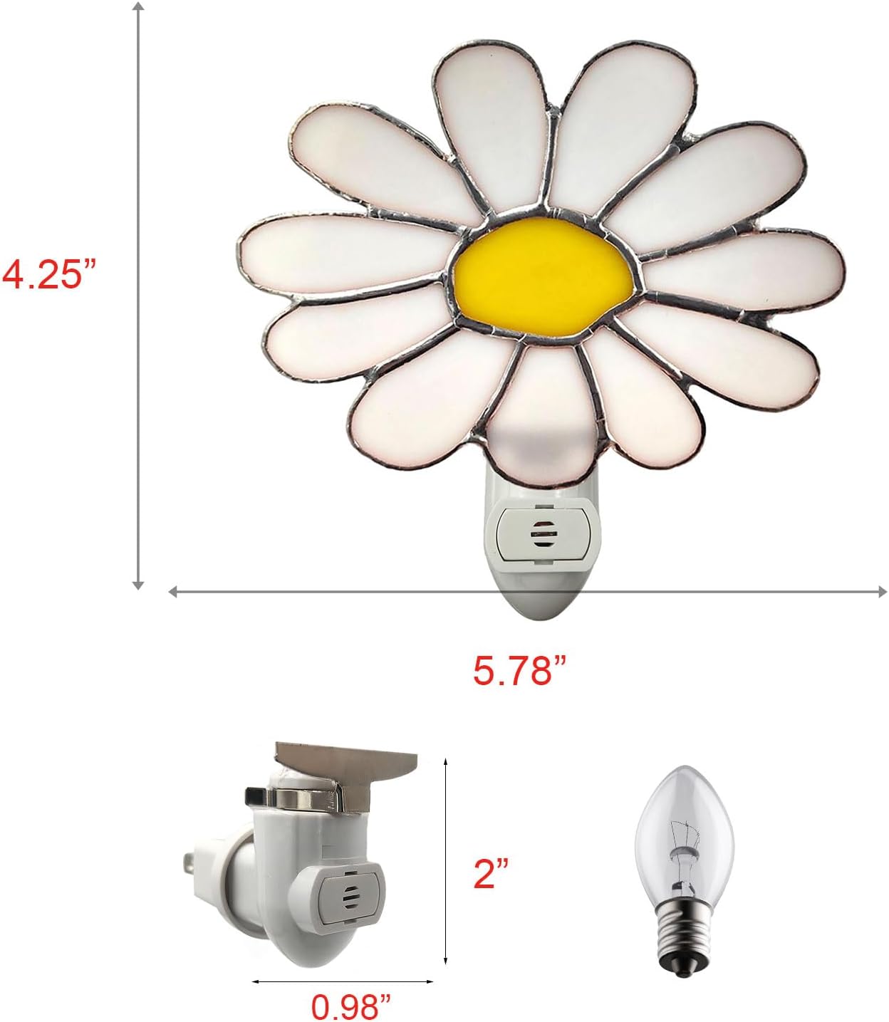 CHEZBABY Automatica Sensor Stained Glass Night Light Plug in Wall Lamp Decorative Accent Nightlight for Hallway Bedroom Bathroom Kitchen Home Decor(Daisy)