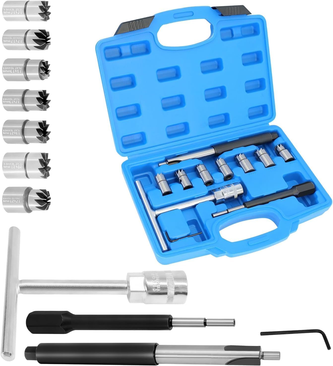 11PCS Diesel Injector Seat Cutter Tool Set Compatible with Mercedes-Benz CDI BMW Ford, Cutter Flat Reamer Repair Tool with Flat Reamer Angled Reamer Hex Key Cleaner Disassemble Tool Kit