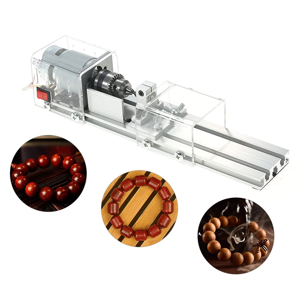 ZTBH Torno para carpintería 20W Mini Máquina de Torno Herramienta, Máquina de Torno Molending Pulishing Beads Drilly Herramienta Set Juego de Herramientas