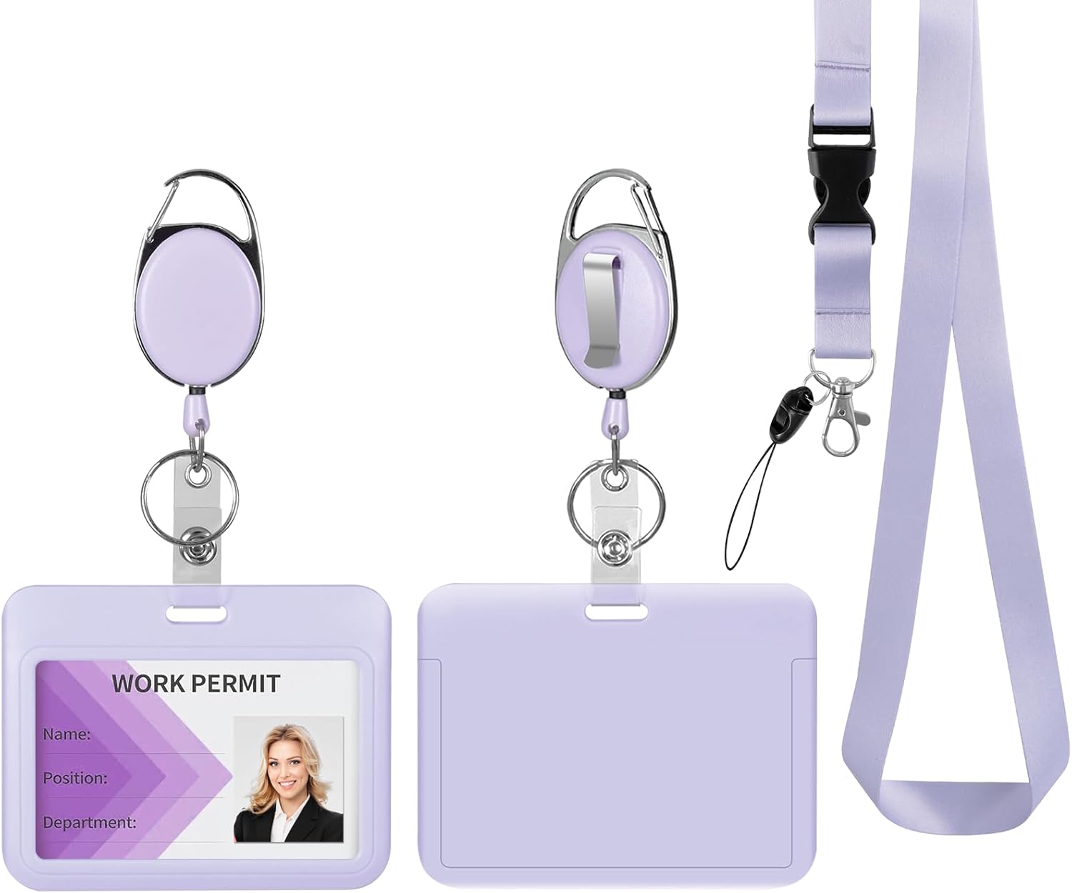 Retractable ID Badge Holder with Breakaway Lanyard,Heavy Duty Badge Reel,Detachable Keychain, Cruise Ship Cards Holder,for Nurse Officer Teacher Security Staff Women Men(Purple Horizontal)