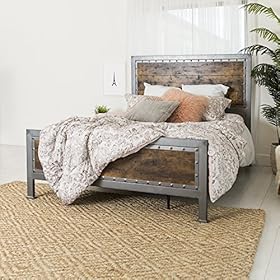 Home Accent Furnishings Industrial Metal and Wood Queen Bed Frame - Brown 61euTLs0uIL. SS280