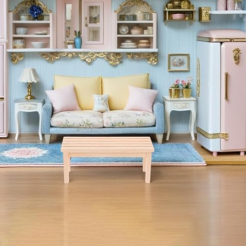 Miniatura 7 de Casa de muñecas Banco de jardín de madera en miniatura: Mini banco de jardín de fotos Prop Madera Hada Muebles de jardín Adornos Silla de mesa de