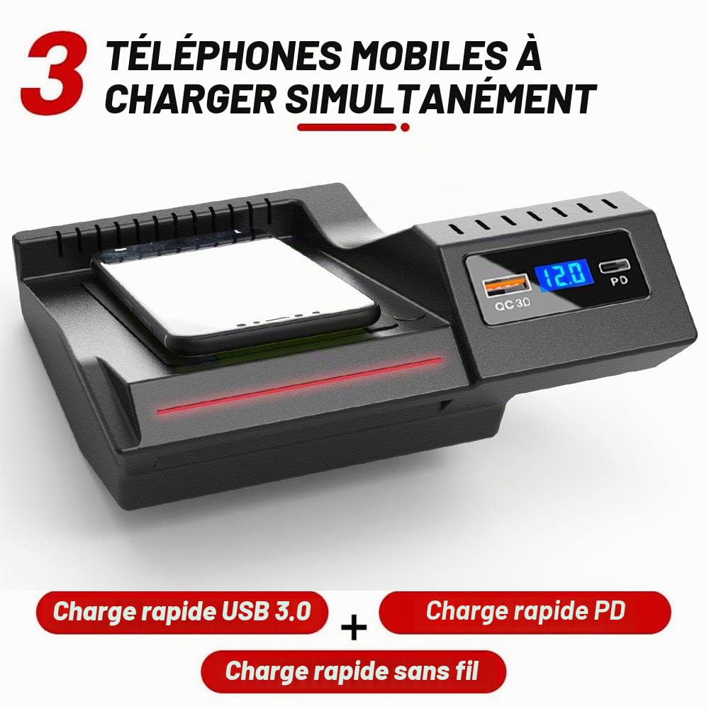 Braveking1 Chargeur sans Fil Voiture pour Mercedes-Benz C-Class GLC 2016-2020 Panneau la Console Centrale, 15W Support de Téléphone à Charge Rapide avec USB QC3.0 et PD 18W pour iPhone Samsung