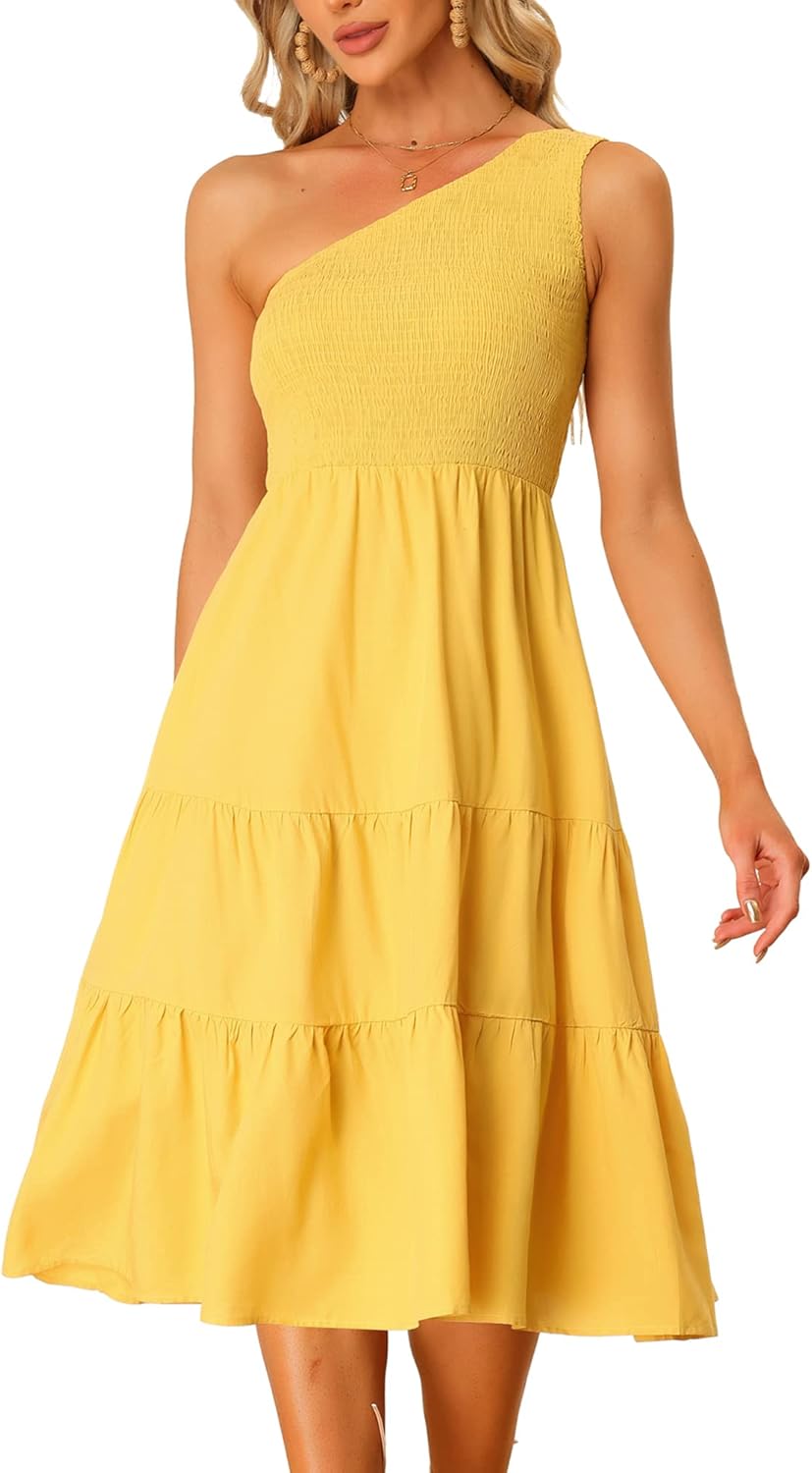 Allegra K Women's 2023 One Shoulder Sleeveless Casual Summer Dresses ...