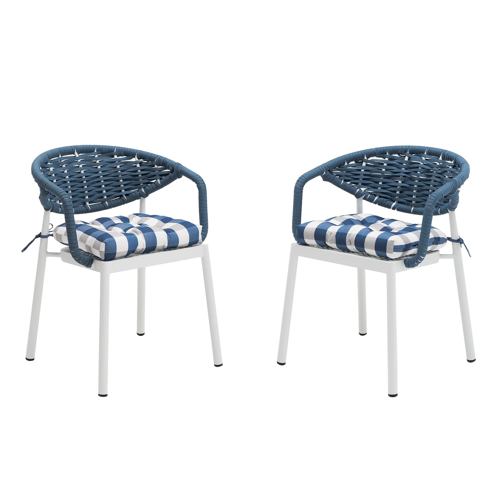 LebenLiebe Chair Seat Cushions Dining Chair Pads with Ties Set of 2 Tufted Cushion Weather Resistant Kitchen Chair Cushions, Blue and White Check