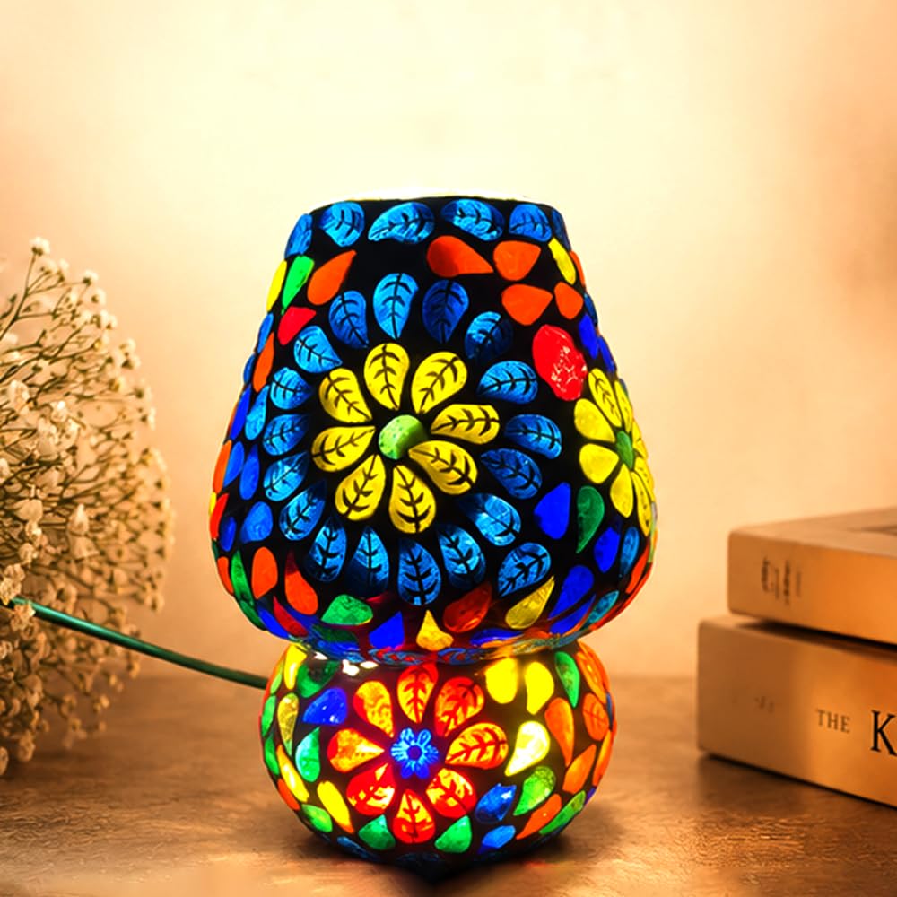 Handmade Mosaic Glass Table Lamp | Multicolor Decorative Night Lamp | Home Décor & Bedside Light-image-43