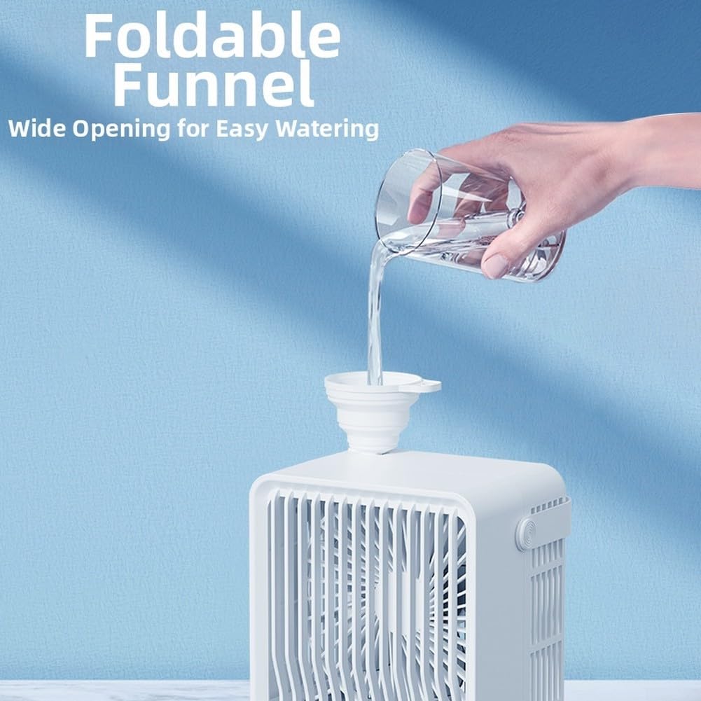 Ventilatore nebulizzatore silenzioso ricaricabile con serbatoio dell'acqua da 600 ml, raffreddamento dell'aria 4 in 1 con LED a 7 colori, timer 8 H, ventola di raffreddamento portatile USB-C, per