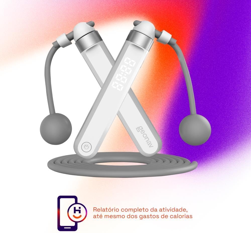 Geonav Corda de pular 3m com contador inteligente bluetooth, sincronização com aplicativos de saúde (Google Fit, Fitbit e Apple Saúde), bateria recarregável, ajustável, HISAUCO, branco Geonav Corda de pular 3m com contador inteligente bluetooth, sincronização com aplicativos de saúde (Google Fit, Fitbit e Apple Saúde), bateria recarregável, ajustável, HISAUCO, branco