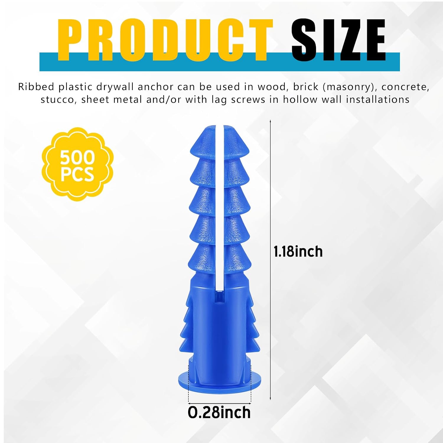 500 Pcs 8-10-12 x 1-1/4 Inch 1 (Blue)