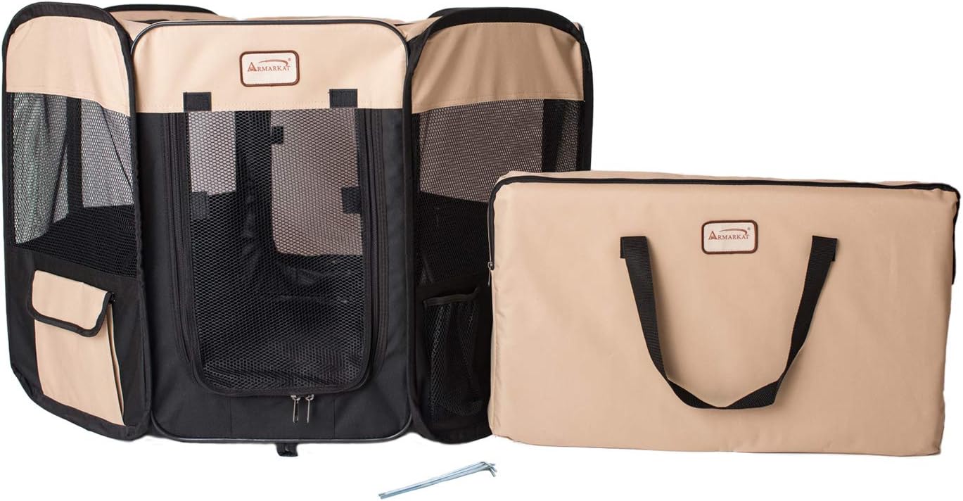 Armarkat Model PP003BGE-M Portable Pet Playpen in Black and Beige Combo, Medium