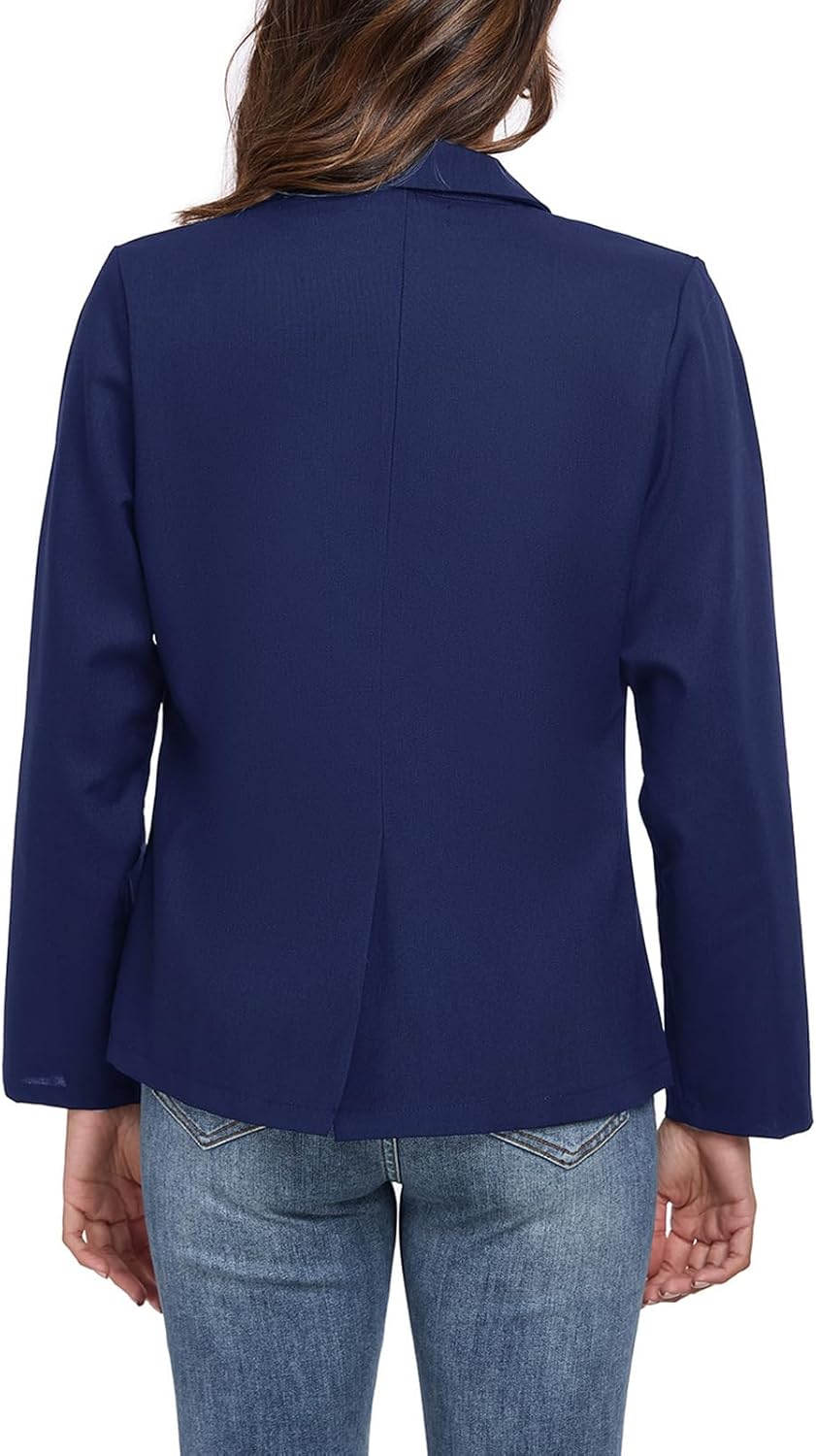 Womens Linen Blazer Long Sleeve Lightweight Work Office Jackets Casual Summer Lapel Button Blazers with Pockets, Navy Blue