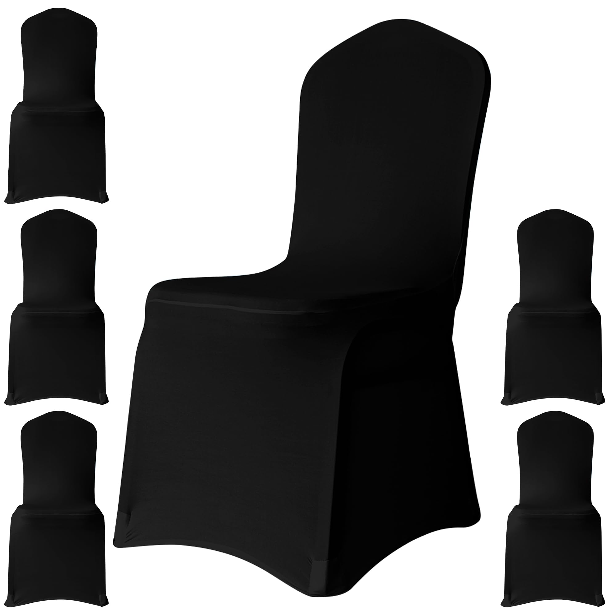 WedDecor Black Spandex Wedding Chair Covers 140GSM Premium Quality Stretchable Fabric Slipcovers for Dining Party, Banquet Decoration, Anniversary, Conferences, Events, 6pcs