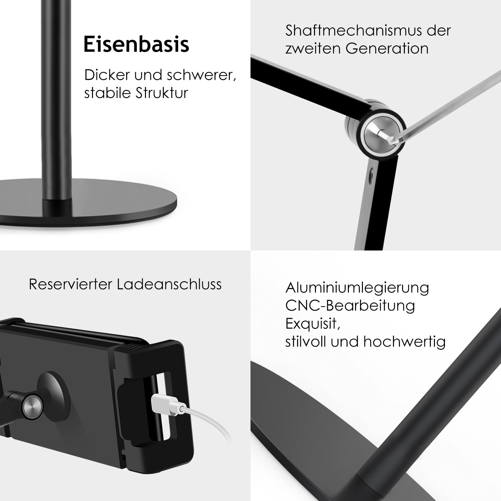 SupeDesk Supporto per cellulare, tablet e overhead per cellulare, compatibile con cellulare/tablet da 3,5 – 11", regolabile, registrazione, trasmissione live AP-4P, nero