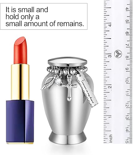 Miniatura 3 de Urnas pequeñas personalizadas para cenizas humanas de 2.85 pulgadas, pequeña urna de recuerdo con dije de cruz, mini urnas de cremación de acero