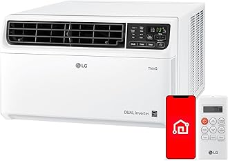 LG 6000 BTU Window Air Conditioner Energy Saving Dual Inverter, Remote Control, WiFi, LG ThinQ, Alexa, Hey Google Enabled Washable Filer Ultra-Quiet Cools Small Room up to 250 Sq.Ft White LW6023IVSM