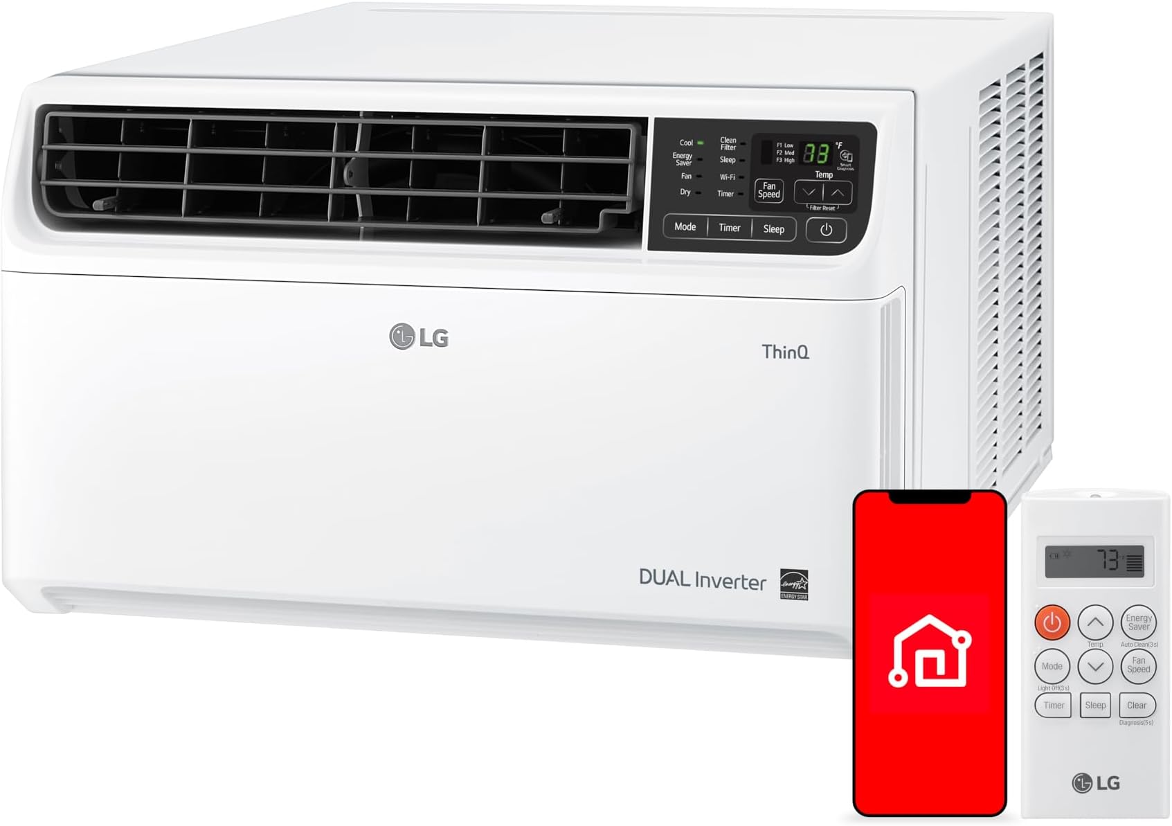 LG 6000 BTU Window Air Conditioner Energy Saving Dual Inverter, Remote Control, WiFi, LG ThinQ, Alexa, Hey Google Enabled Washable Filer Ultra-Quiet Cools Small Room up to 250 Sq.Ft White LW6023IVSM