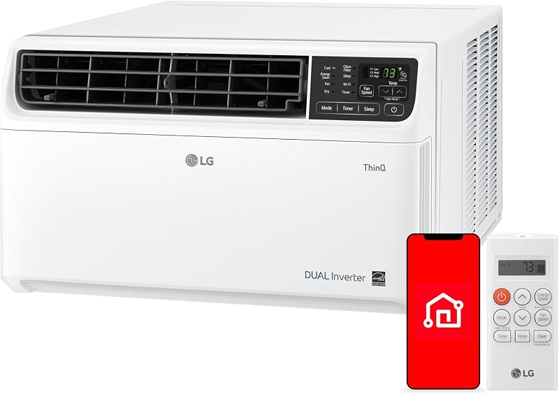 Aire acondicionado de ventana de 6000 BTU, doble inversor, ahorro de energía, control remoto, WiFi, LG ThinQ, Alexa, Hey Google habilitado, archivador lavable, ultra silencioso, enfría habitaciones pequeñas de hasta 250 pies cuadrados, blanco LW6023IVSM