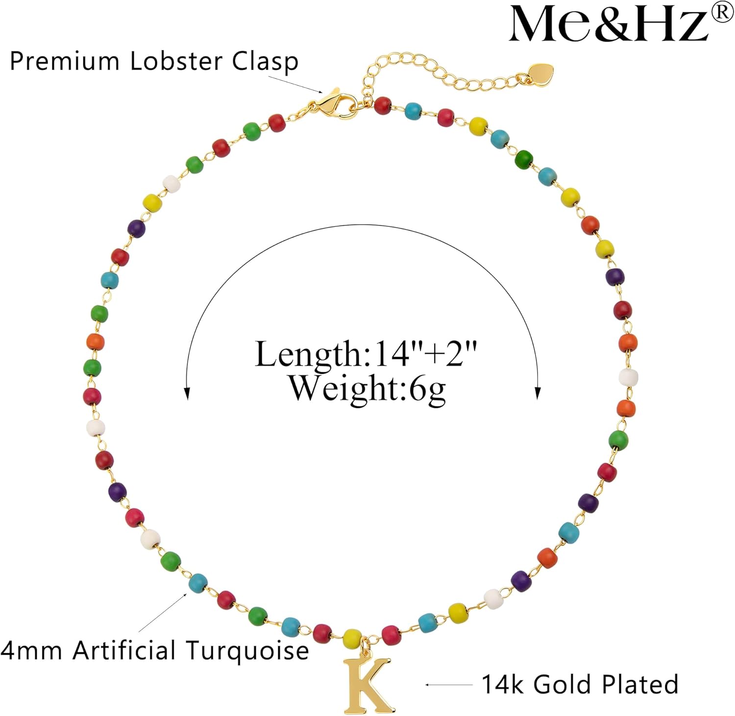 Me&Hz Initial Necklaces for Women Rainbow Beaded Initial Necklaces Boho Colorful Choker Necklace Cute Personalized Letter Necklace for Women Multicolor Beaded Choker Trendy Beach Jewelry Gifts - Image 5