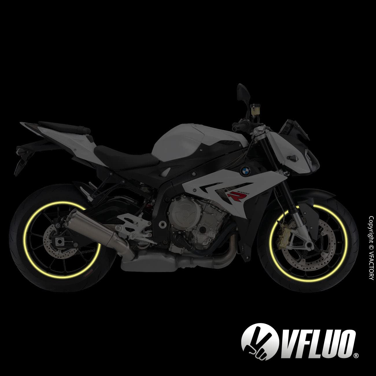 VFLUO - Kit Pegatinas Llantas de Moto Reflectantes, Autoadhesivas para 1 Rueda, 3M Technology™ - Gran Visibilidad Lateral - Discreto y diseño - Fácil colocación — view 4