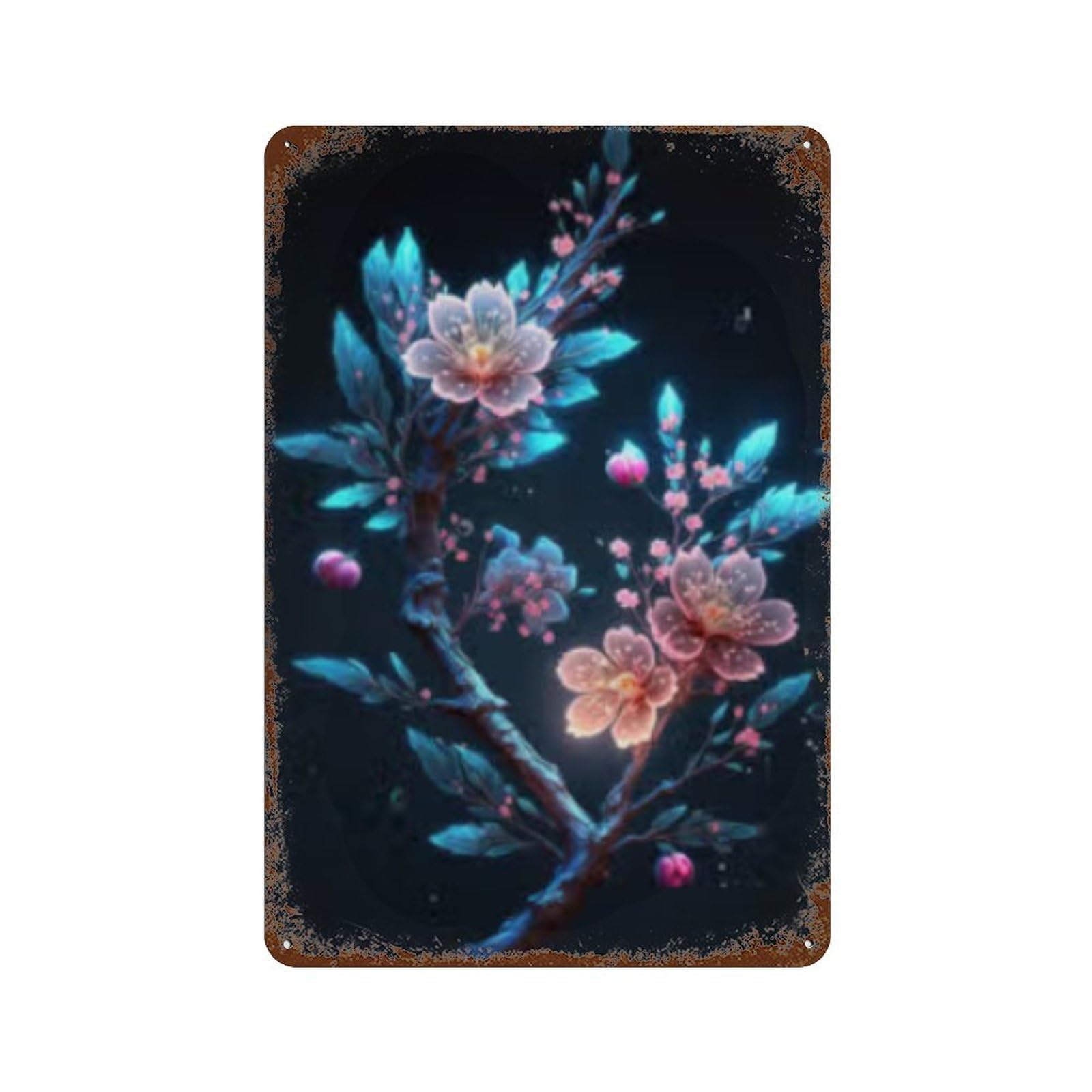 Garage Style Cherry Blossom Wall Art Print-2 Distressed Metal Wall Sign 11.8"x7.9", Novelty Wall Decor for Bar And Workshop