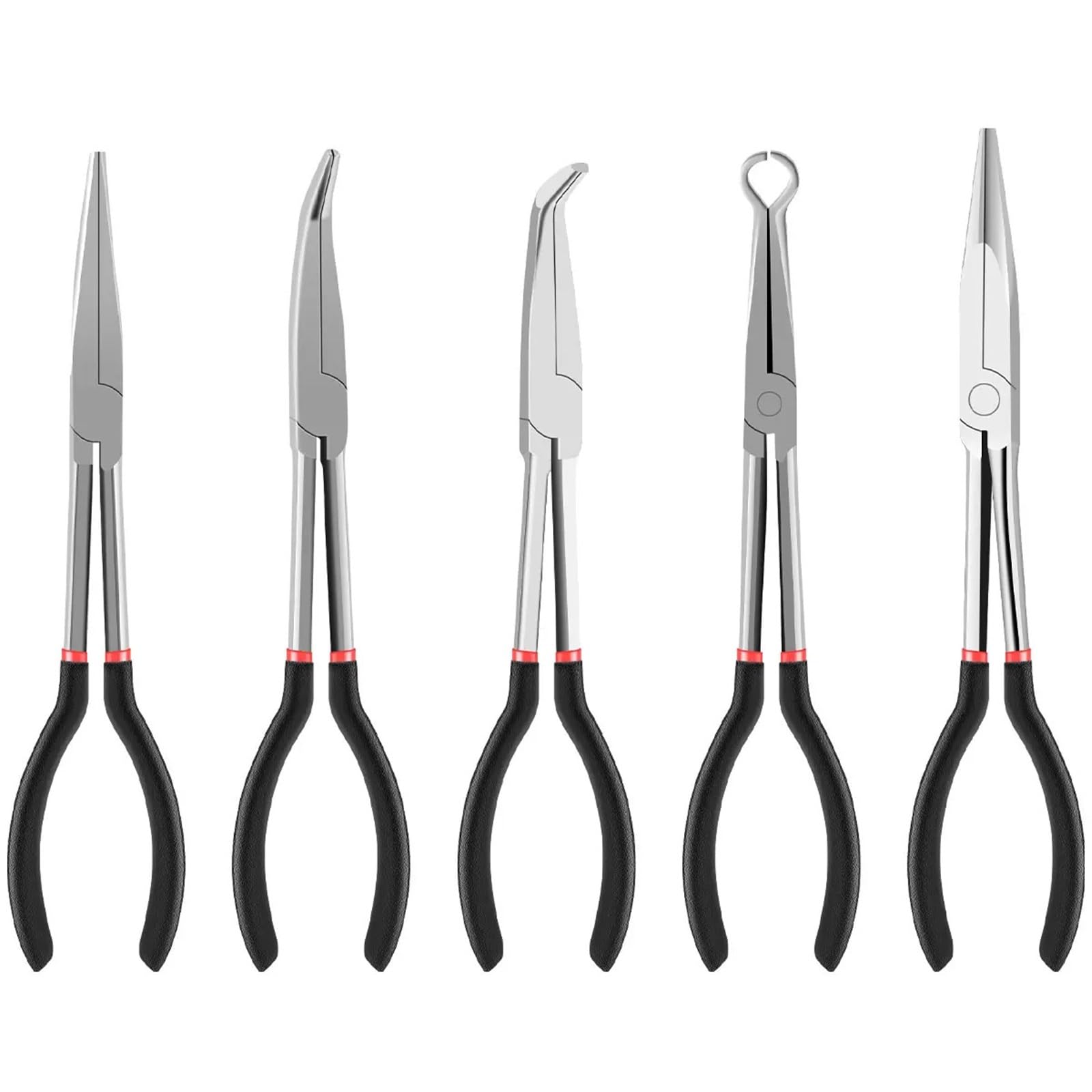 Set di pinze a becchi lunghi in acciaio al carbonio, pinze a becchi dritti/piegati a forma di O for macchinisti, 3/5 pezzi(5pcs)