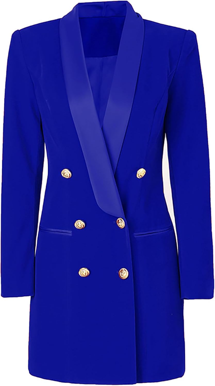 Womens Blazer Dresses Double Breasted Business Blazers for Women Casual Short Tuxedo Dress Mini Tailored Work Jacket