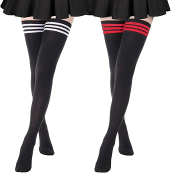 DRESHOW Extra Long High Thigh Socks Striped Over Knee Thin Tights Long Stocking