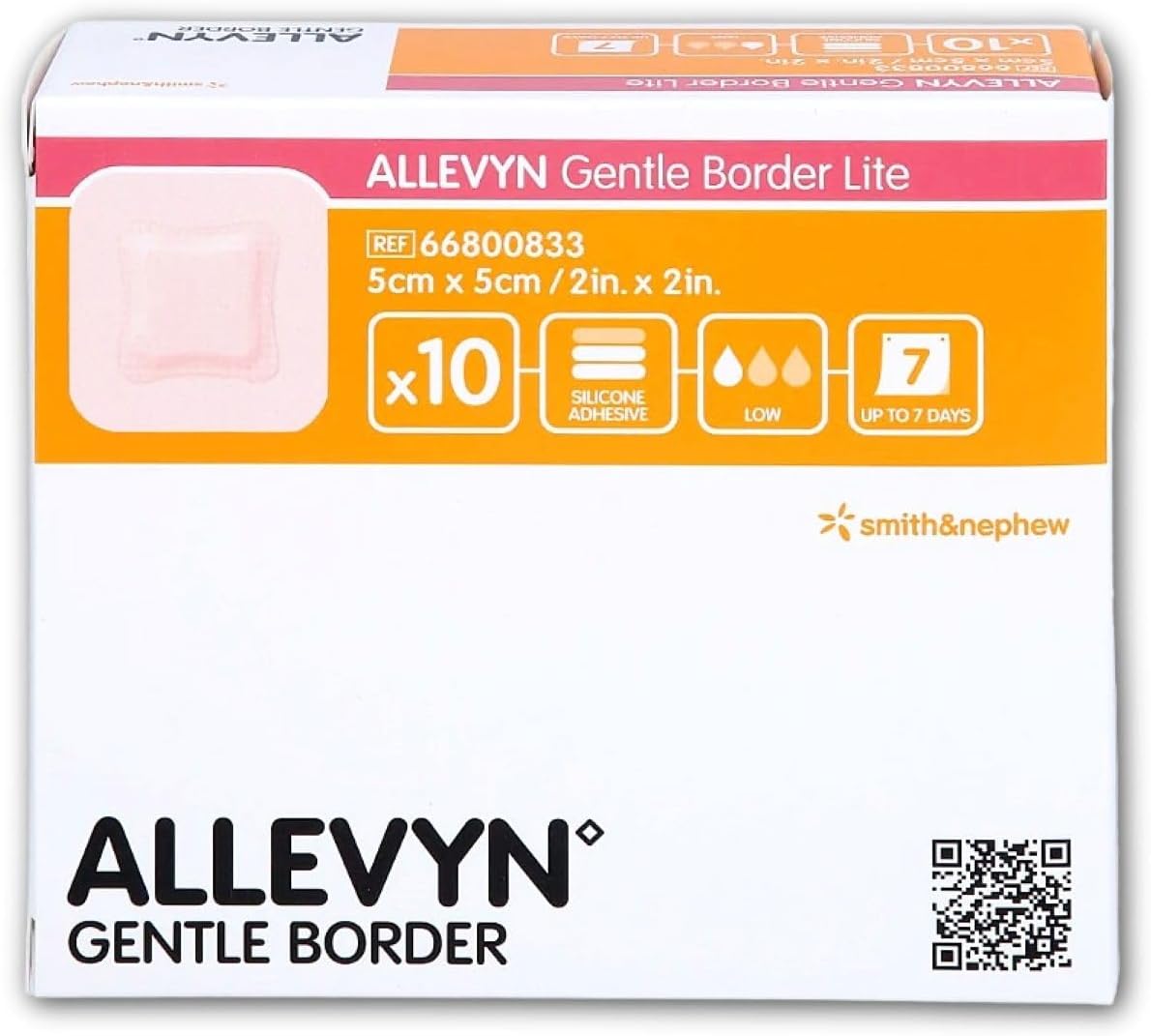 Smith+Nephew ALLEVYN Gentle Border Lite Wound Dressing, 2" X 2" Box of 10
