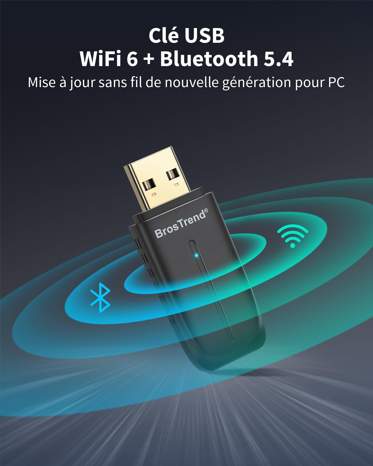 BrosTrend Clé WiFi Bluetooth PC AX900 BT 5.4 WiFi 6 USB Adaptateur Double Bande 5GHz 600Mbps 2.4GHz 286Mbps MU-MIMO