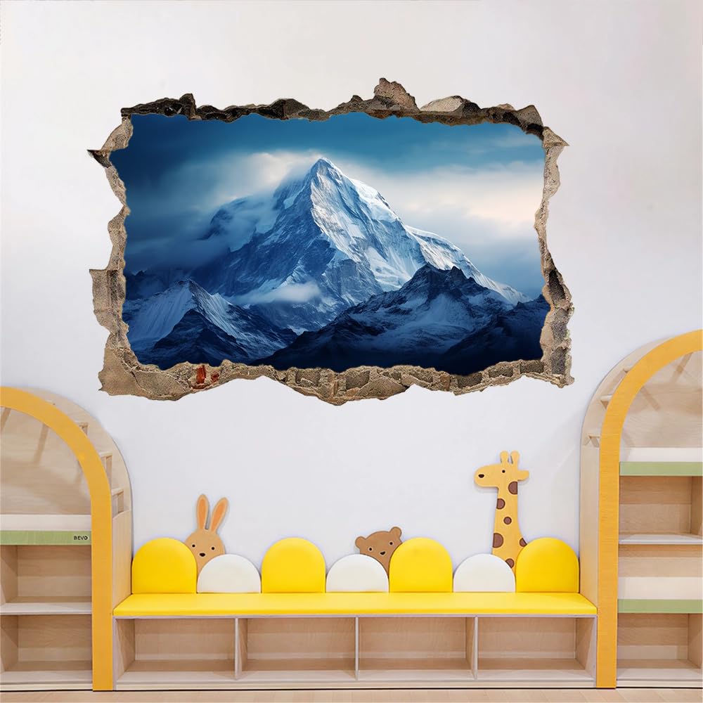 3D Durchbruch Wandtattoo Mädchen Kinderzimmer Schneebedeckter Berg Wandaufkleber Dekorative Naturlandschaft Wandsticker für Junge Teenager Zimmer Wohnzimmer Schlafzimmer Wandbilder Deko 120x80
