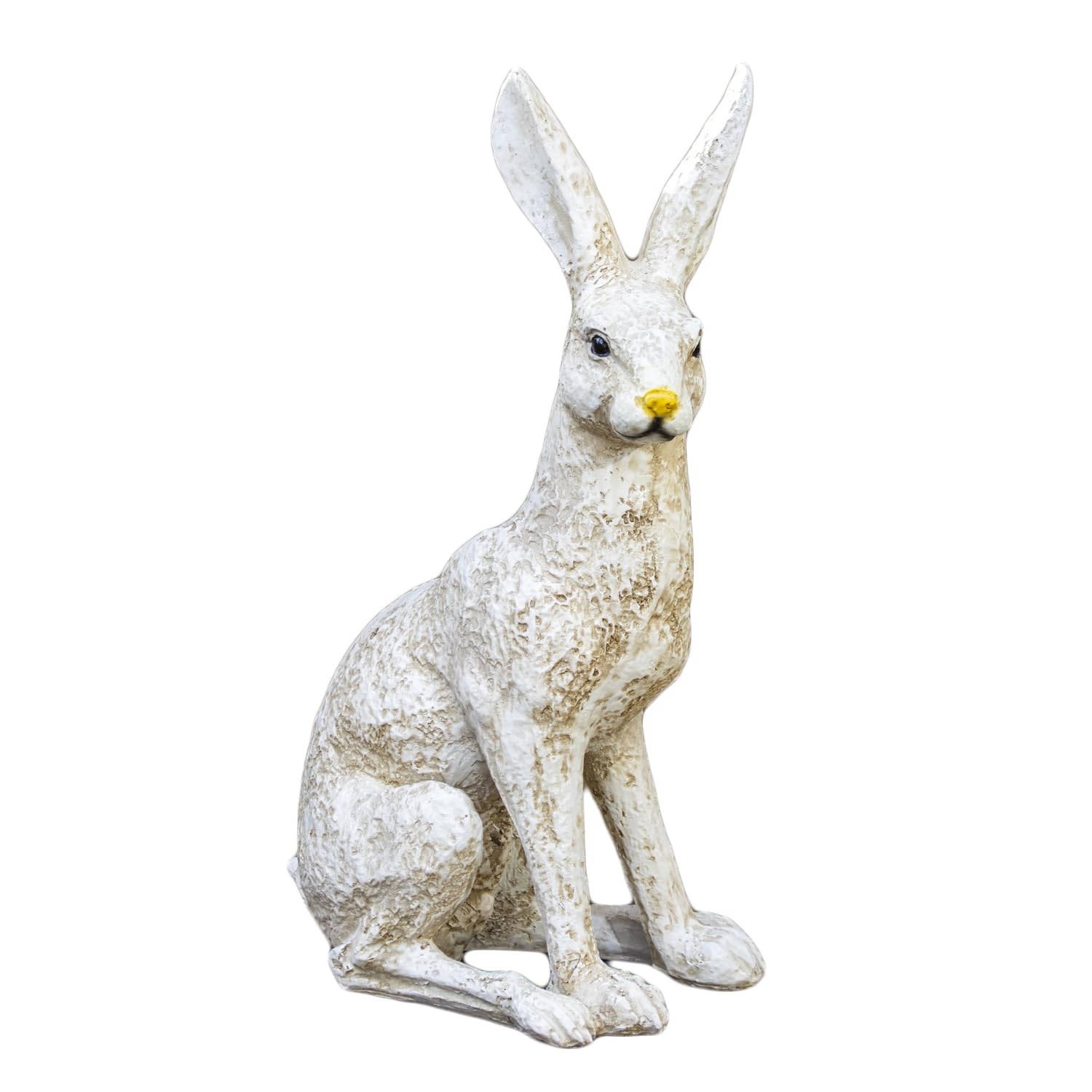 Darthome Large Aged White Garden March Hare Ornament, Right Pose, Resin Animal Sculpture, 25x43x19cm, Indoor and Outdoor Use